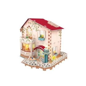 Casa de vacanta pentru papusi puzzle 3D cu led 29x25.5x26.5 cm asamblata 116 piese CubicFun